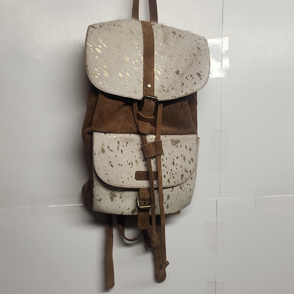 Jane Mary Duo Bag, cow hid with gold flecks, suede, both real leather.